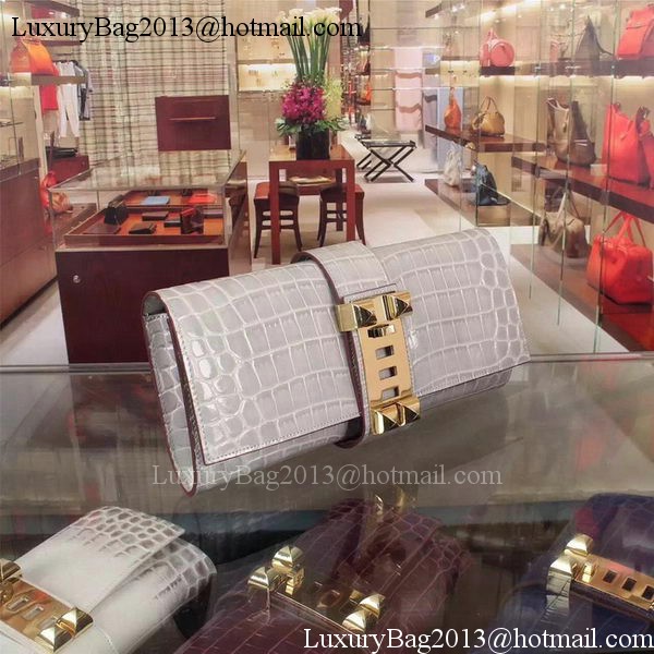 Hermes Croco Leather Clutch H88017 Grey