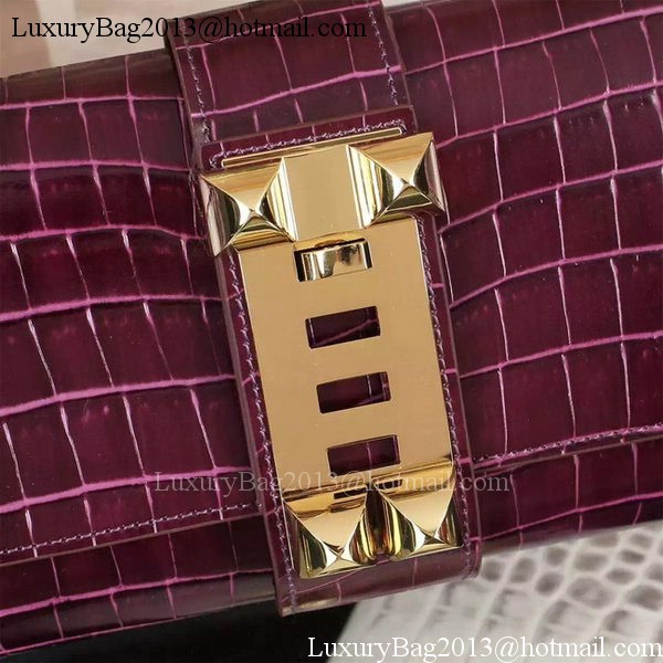 Hermes Croco Leather Clutch H88017 Purple