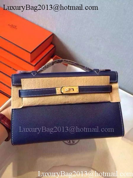 Hermes MINI Kelly 22cm Tote Bag Calfskin Leather K22 Blue