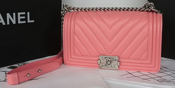 Boy Chanel Flap Bag Original Chevron Sheepskin A67025 Pink