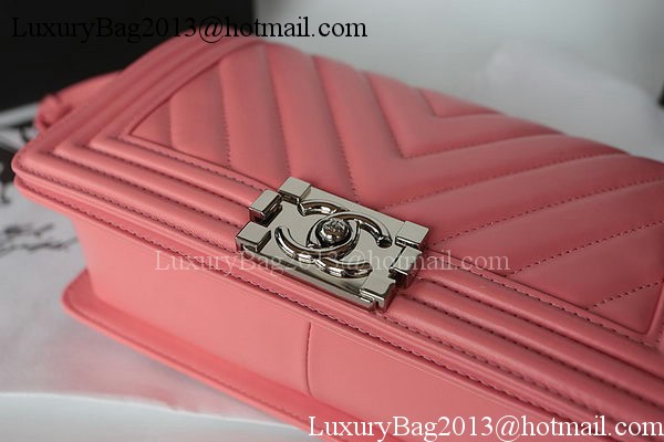 Boy Chanel Flap Bag Original Chevron Sheepskin A67025 Pink