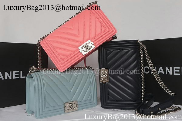 Boy Chanel Flap Bag Original Chevron Sheepskin A67025 Royal