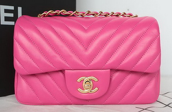 Chanel Classic MINI Flap Bag Chevron Sheepskin Leather A1119 Rose