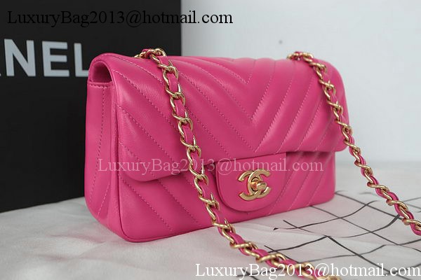 Chanel Classic MINI Flap Bag Chevron Sheepskin Leather A1119 Rose