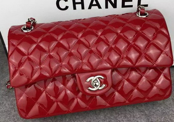 Chanel 2.55 Series Double Flap Bag Red Original Patent Leather CF7024 Silver