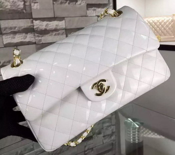 Chanel 2.55 Series Double Flap Bag White Original Patent Leather CF7024 Gold