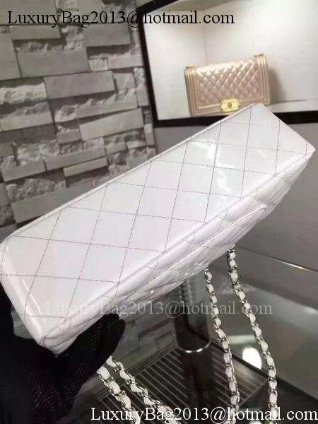 Chanel 2.55 Series Double Flap Bag White Original Patent Leather CF7024 Silver