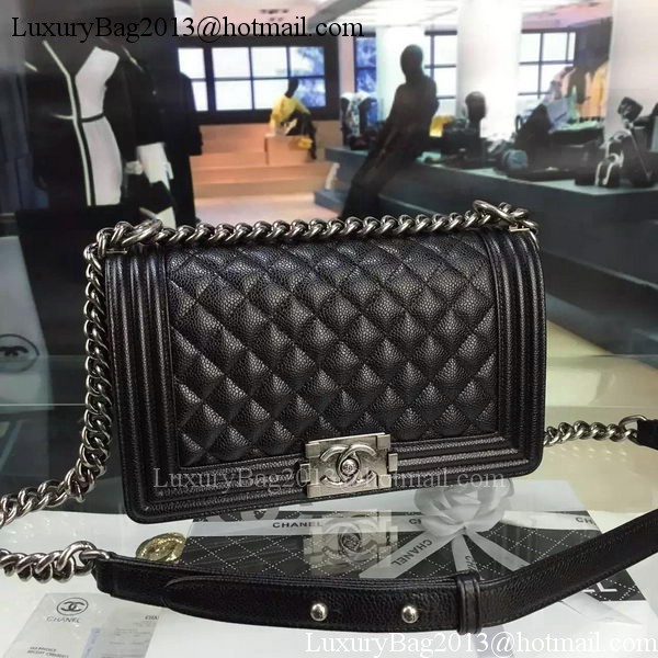 Chanel Boy Flap Shoulder Bag Black Original Calfskin Leather A8708 Silver