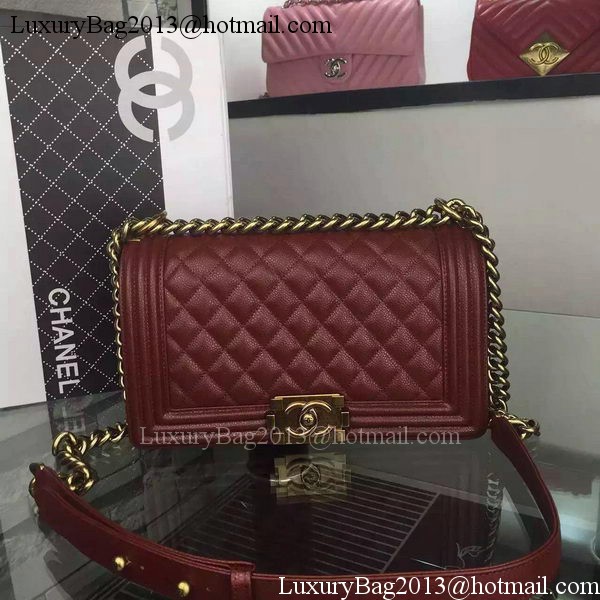 Chanel Boy Flap Shoulder Bag Burgundy Original Calfskin Leather A8708 Bronze