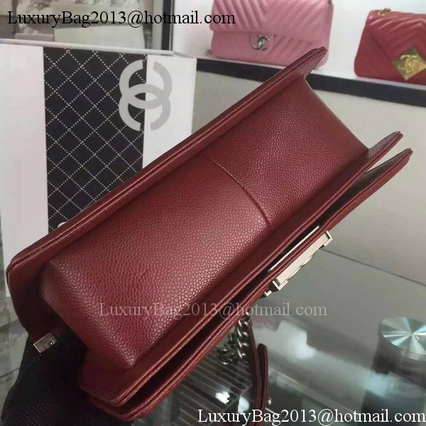 Chanel Boy Flap Shoulder Bag Burgundy Original Calfskin Leather A8708 Silver