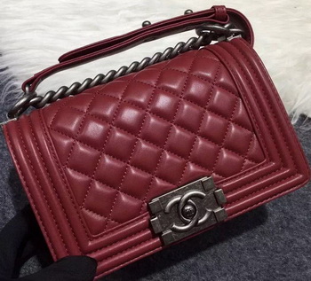 Chanel Boy Flap Shoulder Bag Burgundy Original Sheepskin Leather A67085 Silver