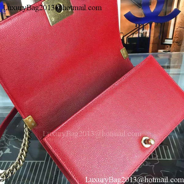 Chanel Boy Flap Shoulder Bag Red Original Calfskin Leather A8708 Bronze