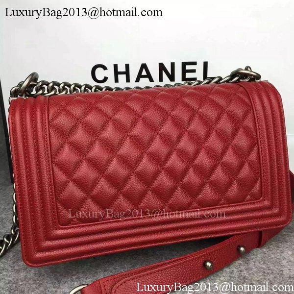 Chanel Boy Flap Shoulder Bag Red Original Calfskin Leather A8708 Silver