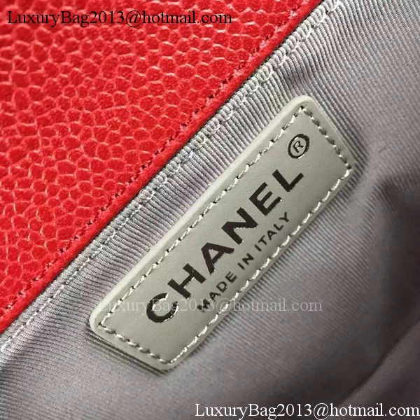 Chanel Boy Flap Shoulder Bag Red Original Calfskin Leather A8708 Silver