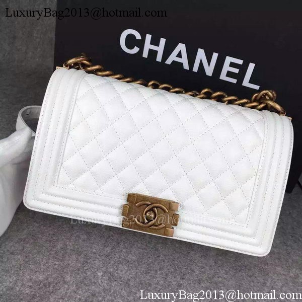 Chanel Boy Flap Shoulder Bag White Original Calfskin Leather A8708 Bronze