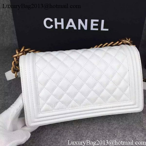 Chanel Boy Flap Shoulder Bag White Original Calfskin Leather A8708 Bronze