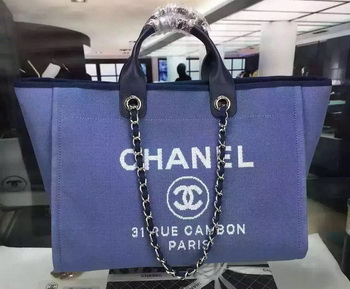 Chanel Large Canvas Tote Shopping Bag A1679 Blue