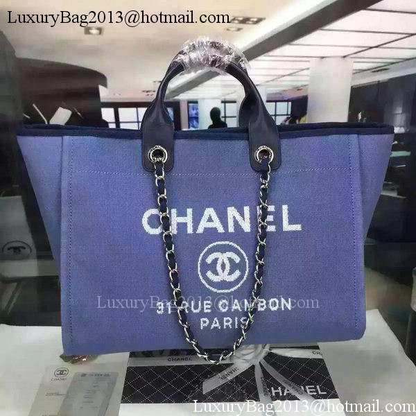 Chanel Large Canvas Tote Shopping Bag A1679 Blue