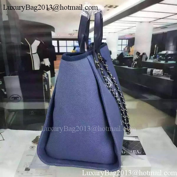 Chanel Large Canvas Tote Shopping Bag A1679 Blue