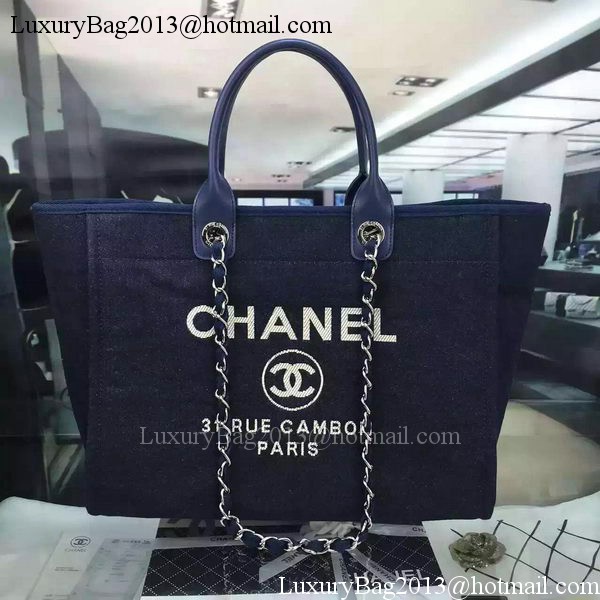 Chanel Large Canvas Tote Shopping Bag A1679 Royal