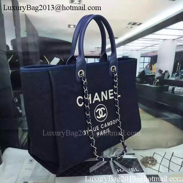 Chanel Large Canvas Tote Shopping Bag A1679 Royal