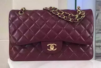 Chanel Jumbo Classic Flap Bag Burgundy Sheepskin Leather A1113 Gold