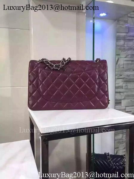 Chanel Jumbo Classic Flap Bag Burgundy Sheepskin Leather A1113 Silver