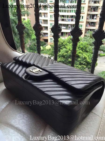 Chanel Classic Flap Bag Black Sheepskin Chevron Quilting A1113 Gold