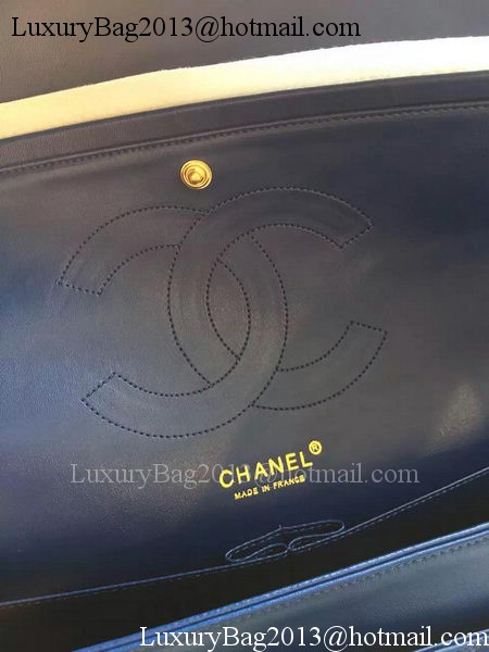 Chanel Classic Flap Bag Blue Sheepskin Chevron Quilting A1113 Gold