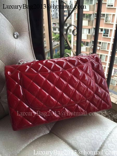 Chanel Classic Flap Bag Burgundy Original Patent Leather A1113 Silver