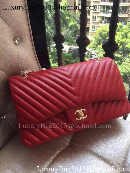 Chanel Classic Flap Bag Red Sheepskin Chevron Quilting A1113 Gold