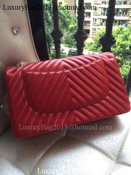 Chanel Classic Flap Bag Red Sheepskin Chevron Quilting A1113 Gold