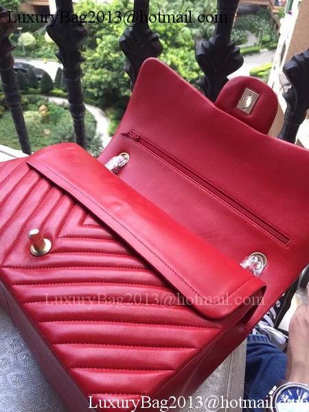 Chanel Classic Flap Bag Red Sheepskin Chevron Quilting A1113 Gold