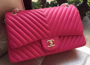 Chanel Classic Flap Bag Rose Sheepskin Chevron Quilting A1113 Gold