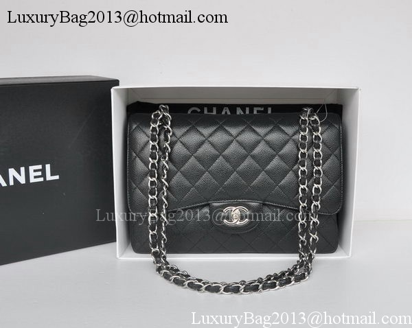 Chanel Jumbo Double Flaps Bag Black Cannage Pattern A36097 Silver