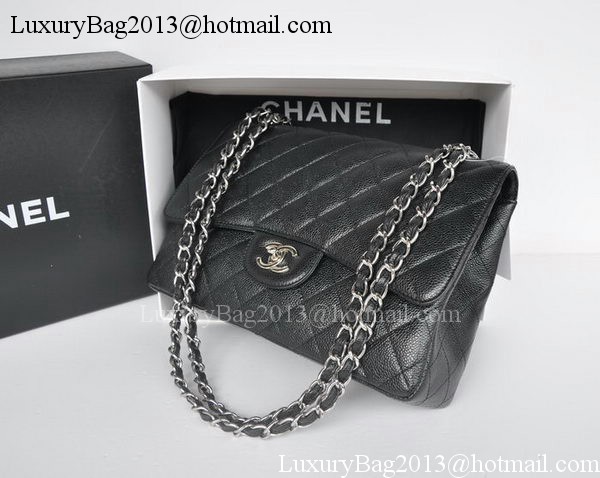 Chanel Jumbo Double Flaps Bag Black Cannage Pattern A36097 Silver