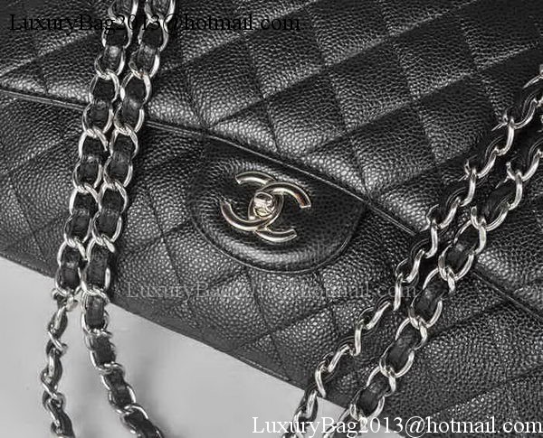 Chanel Jumbo Double Flaps Bag Black Cannage Pattern A36097 Silver