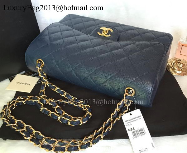 Chanel Jumbo Double Flaps Bag Blue Cannage Pattern A36097 Gold