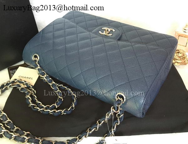 Chanel Jumbo Double Flaps Bag Blue Cannage Pattern A36097 Silver