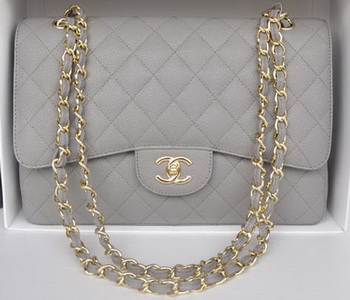 Chanel Jumbo Double Flaps Bag Grey Cannage Pattern A36097 Gold