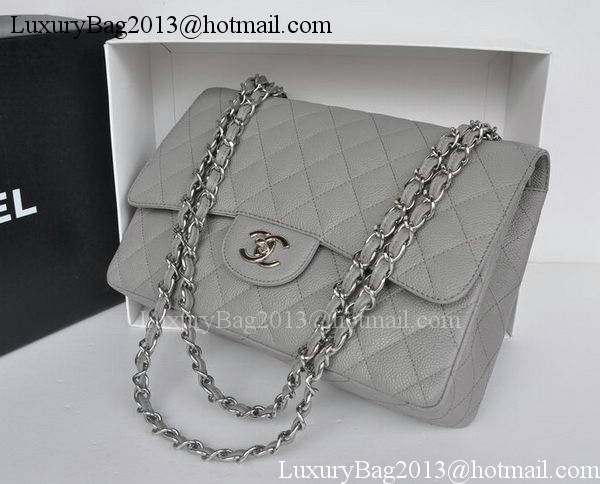 Chanel Jumbo Double Flaps Bag Grey Cannage Pattern A36097 Silver