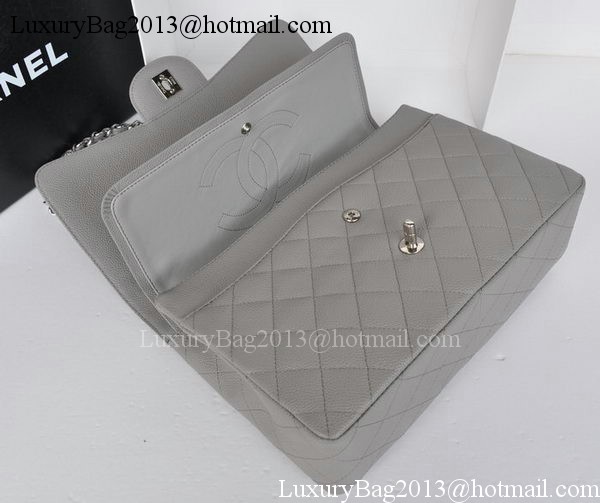 Chanel Jumbo Double Flaps Bag Grey Cannage Pattern A36097 Silver