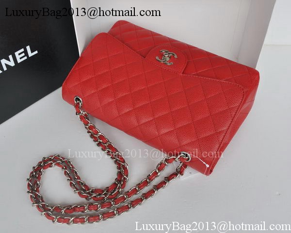 Chanel Jumbo Double Flaps Bag Red Cannage Pattern A36097 Silver