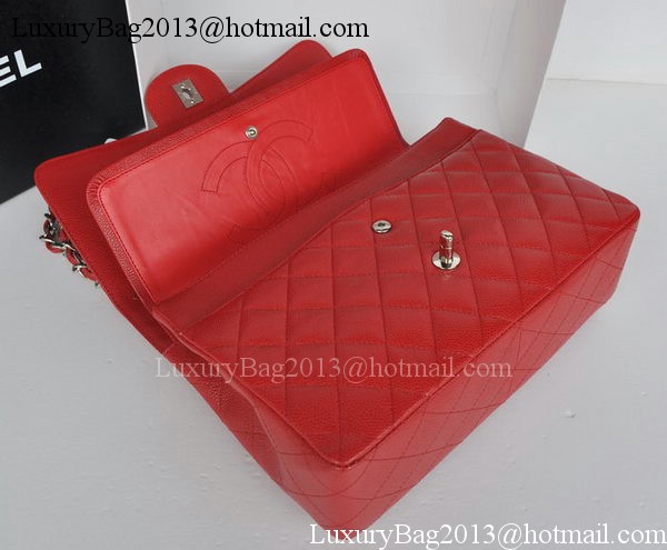 Chanel Jumbo Double Flaps Bag Red Cannage Pattern A36097 Silver