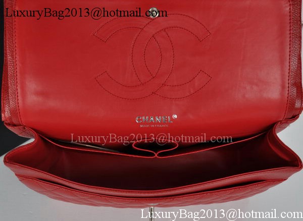 Chanel Jumbo Double Flaps Bag Red Cannage Pattern A36097 Silver