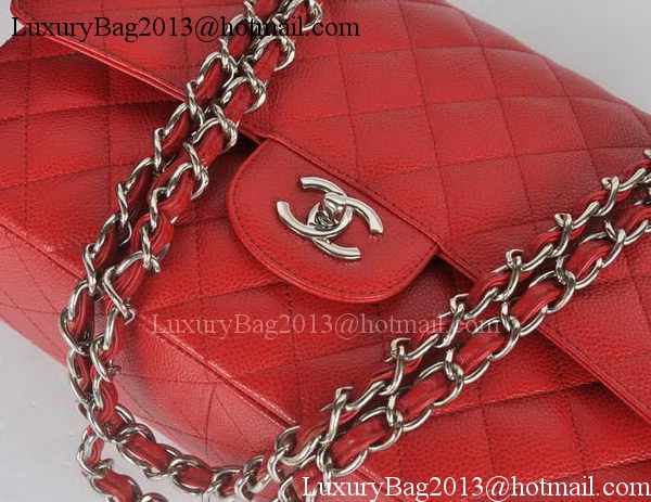 Chanel Jumbo Double Flaps Bag Red Cannage Pattern A36097 Silver