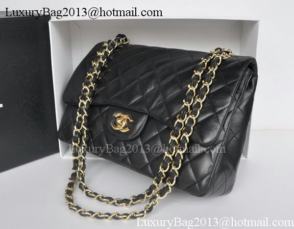 Chanel Jumbo Double Flaps Bags Black Sheepskin Leather A36097 Gold