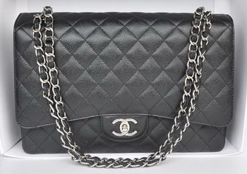 Chanel Maxi Classic Bag A36098 Black Cannage Pattern Silver