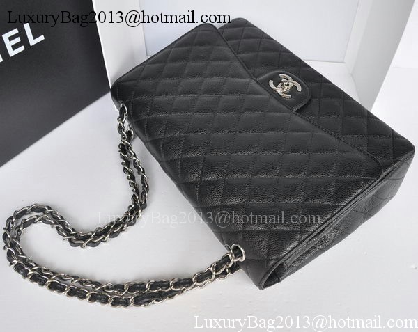 Chanel Maxi Classic Bag A36098 Black Cannage Pattern Silver