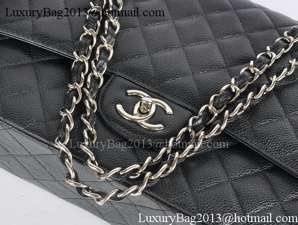 Chanel Maxi Classic Bag A36098 Black Cannage Pattern Silver